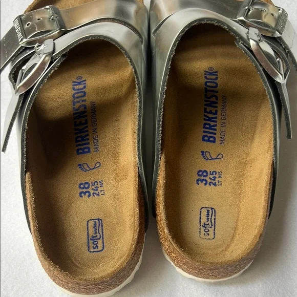 Birkenstock Silver Sandals with Cork Footbed and Adjustable Straps - Picture 4 of 7